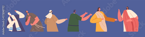 Jesus And Apostles Standing Together. Isolated Biblical Spiritual And Religious Characters. Christian Biblical Theme