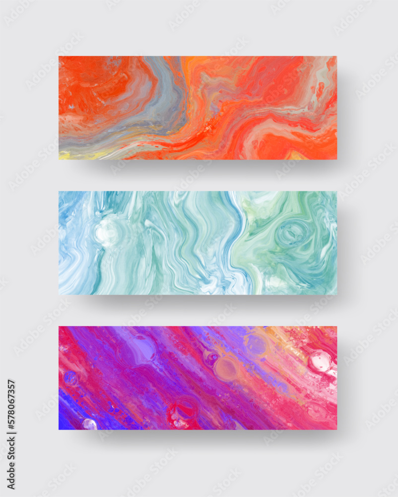 Fototapeta premium Elegant banner template design with purple, blue, orange paint set.