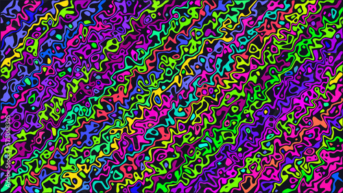 Trippy strip psychedelic pattern. Neon color wavy background