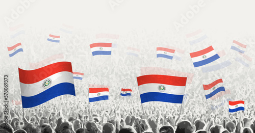 Abstract crowd with flag of Paraguay. Peoples protest, revolution, strike and demonstration with flag of Paraguay.