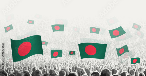 Abstract crowd with flag of Bangladesh. Peoples protest, revolution, strike and demonstration with flag of Bangladesh.