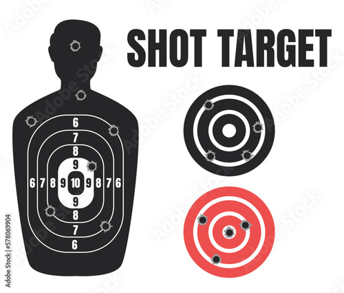 Target gun gunshot bullet man silhouette shot isolated set. Vector graphic design element illustration
