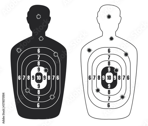 Target gun gunshot bullet man silhouette shot isolated set. Vector graphic design element illustration
