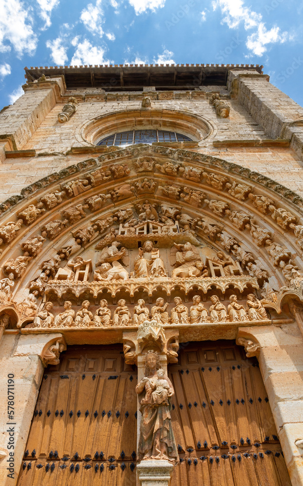 Doorway of the Church of Santa Maria la Real in Sasamon, Burgos, Spain