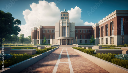 Journey Through the Heart of a Large University Campus with Main Building, Generative AI