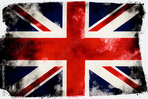 Distressed dark worn background of a vintage Union Jack national flag of the United Kingdom, Generative AI stock illustration image