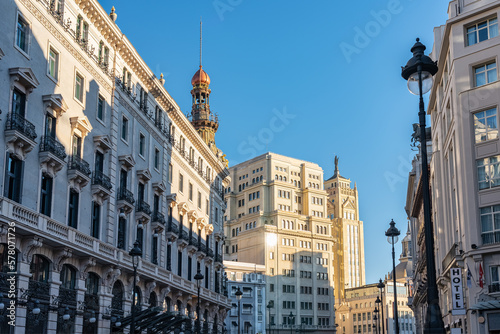 Monumental and picturesque ensemble of buildings in the central district of the European city of Madrid, Spain.