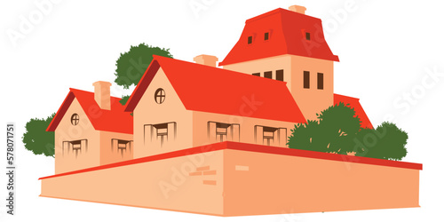 City block. Urban roads. Houses and city streets. Illustration for internet and mobile website.