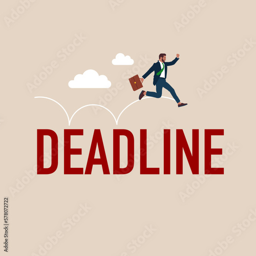 Businessman jump over deadline. Modern vector illustration in flat style