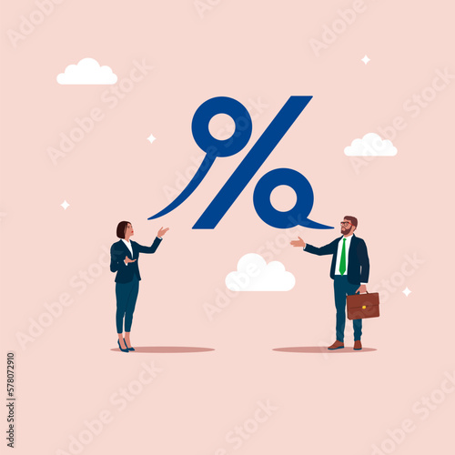 Business people talking about the commission percentage. Modern vector illustration in flat style