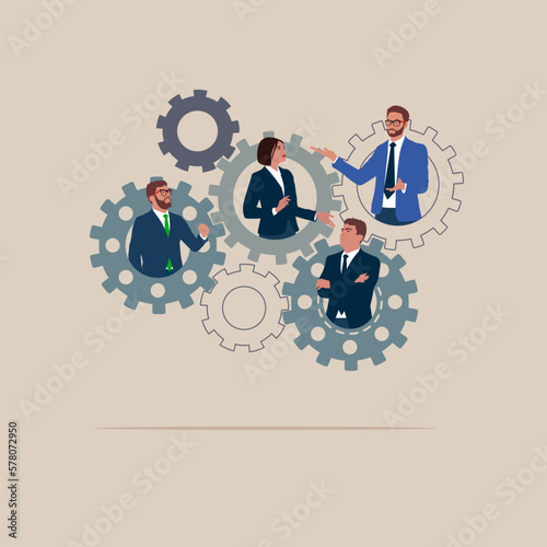 Optimize cost and expense for better profit strategy. Business team with cog gear production. Modern vector illustration in flat style.