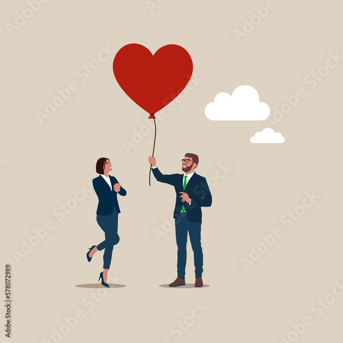 Wallpaper Mural Businessman gives heart to woman. Business love and trust. Modern vector illustration in flat style Torontodigital.ca