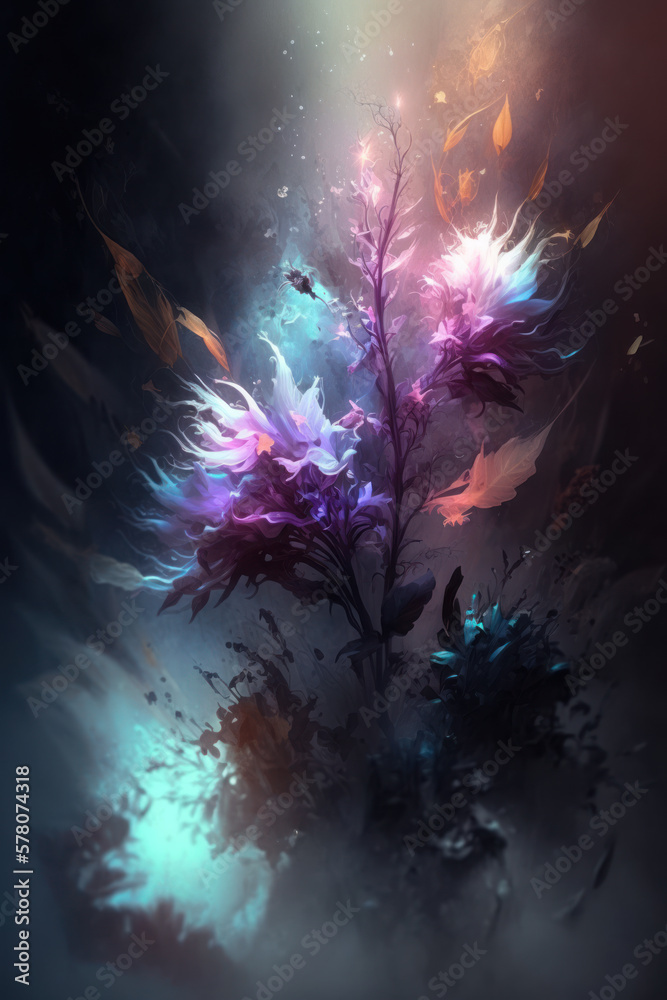 Fototapeta premium flower composition in ethereal light on black background
