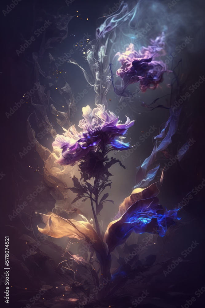 Fototapeta premium flower composition in ethereal light on black background