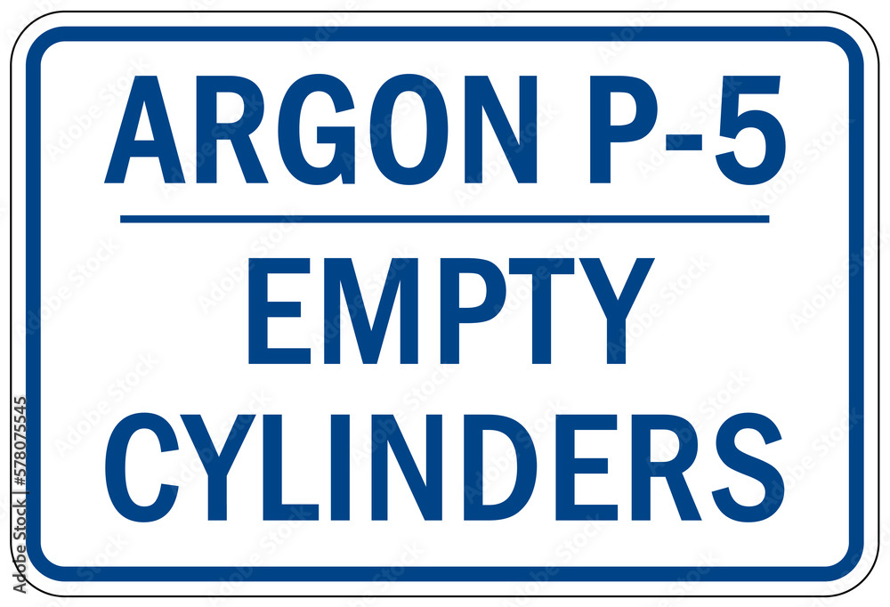 Argon chemical hazard sign and labels argon empty cylinder, do not use