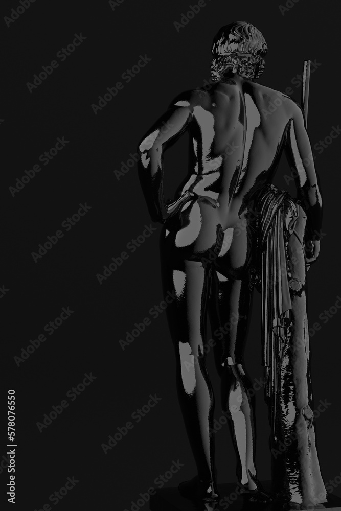 Obraz premium Glossy black statue of Adonis, 3d rendering of a public domain work of art. Ancient mythology concept art with modern elements