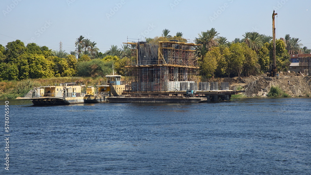 Construction of a road bridge in the south of Kom Ombo in Egypt, Africa
