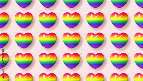 Seamless background for Pride Month. Seamless pattern with 3d rainbow hearts for Pride Month celebration. Human rights and tolerance concept. Vector illustration for LGBTQ events.