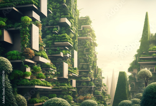 A Splendid Eco-Friendly Urban Landscape: AI-Generated Render of a Renewable, Natural Cityscape