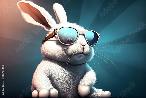 Fashionable stylish rabbit in sunglasses. Trendy concept with a modern cartoon bunny. Generative AI