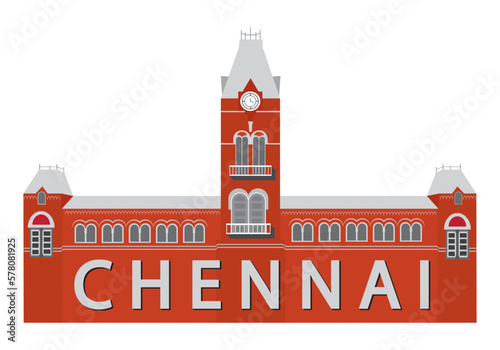 Chennai central railway station vector M.G.R Railways station Tamilnadu , india .in white background	