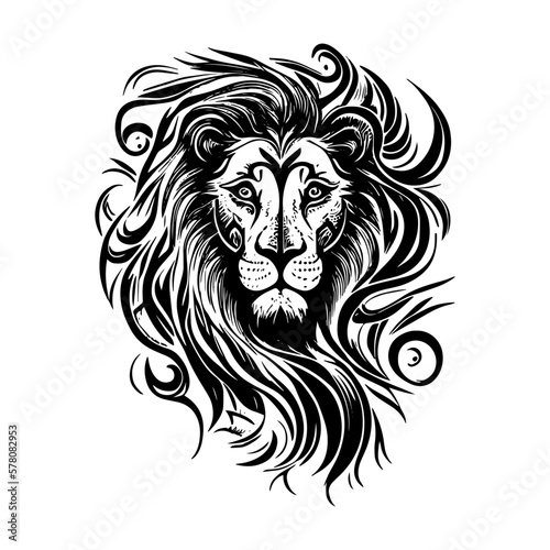 Lion Head Tribal Tattoo illustration logo for Courage and Leadership Roar with Confidence