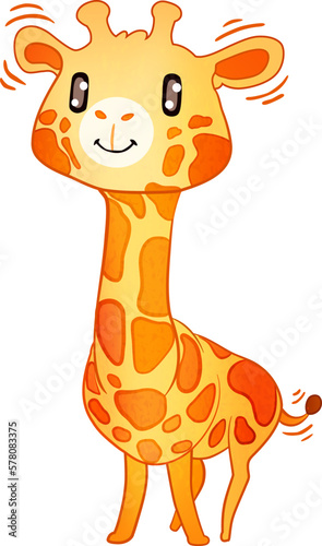 Cute Cartoon Giraffe Vector Illustration, Drawing for Children's Book, Textured Painting
