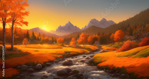 AI Digital Illustration Autumn Meadow