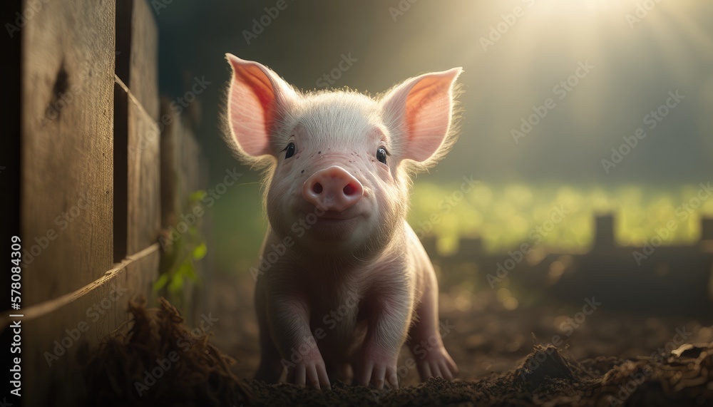 Adorable baby pig is on a farm. Created with Generative AI. Adorable baby pig is on a farm. Created with Generative AI.