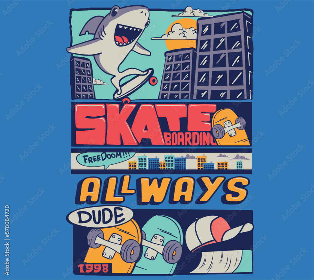 skateboarder shark vector design