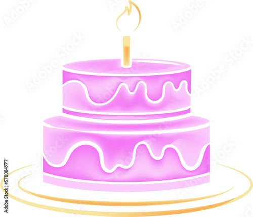 
Pink birthday cake with a candle.