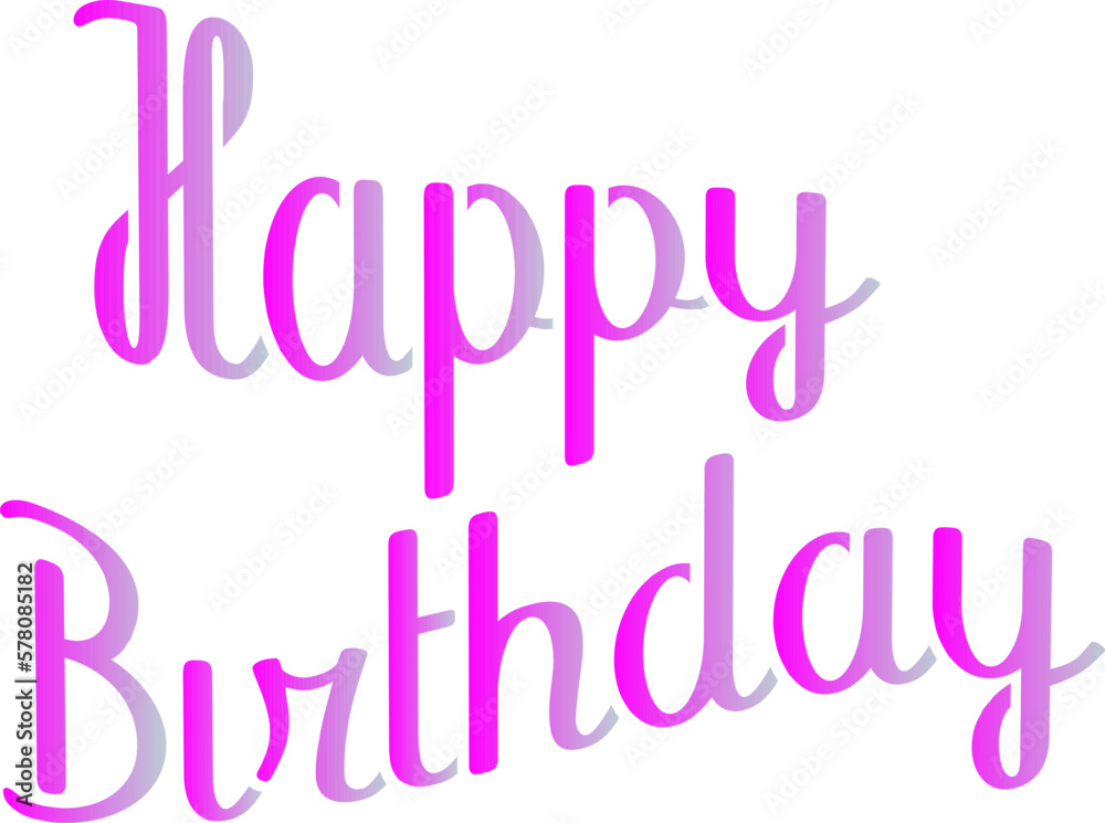Pink happy birthday text on a white background.