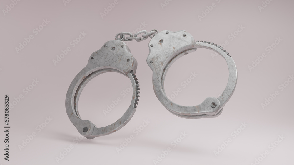 Old handcuffs 3d render illustration on white background Old handcuffs 3d render illustration on white background