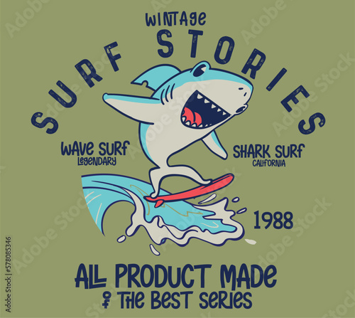 surfer cartoon shark vector design