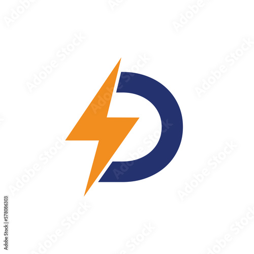 D Letter Logo With Lightning Thunder Bolt Vector Design. Electric Bolt Letter D Logo Vector Illustration.