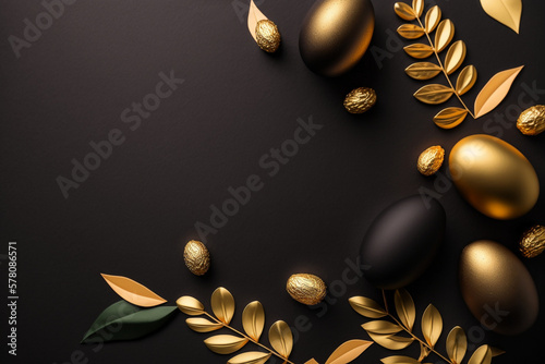 Wallpaper Mural Elegant stylish Easter background with gold and black decor. Template for Design. Mock Up. AI generated. Torontodigital.ca
