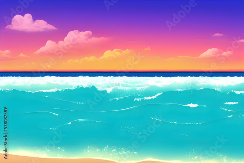 Sunset on a tropical island  vintage illustration. Generative AI