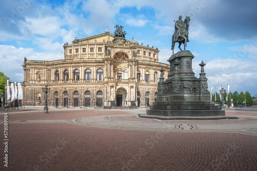 Semperoper Opera House and King Johann of Saxony Statue at Theaterplatz - Dresden, Germany © diegograndi