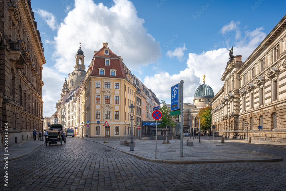 Rampische Strasse with Academy of Fine Arts, Albertinum and Frauenkirche Church - Dresden, Saxony, Germany
