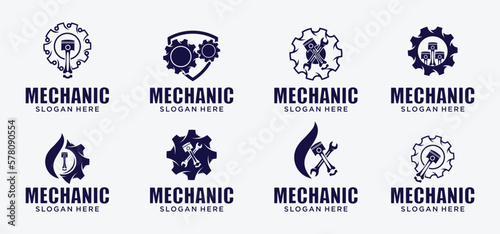 Mechanical technology logo, gear and piston combination logo symbol. engine parts © kingmakerz