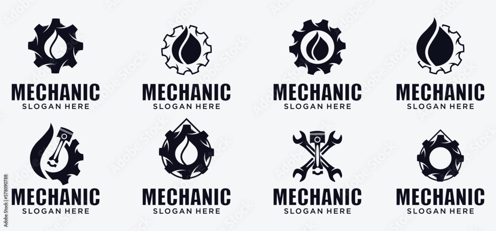 Mechanical technology logo, combination gear oil logo symbol, gear and piston, engine parts. Mechanical technology logo, combination gear oil logo symbol, gear and piston, engine parts.
