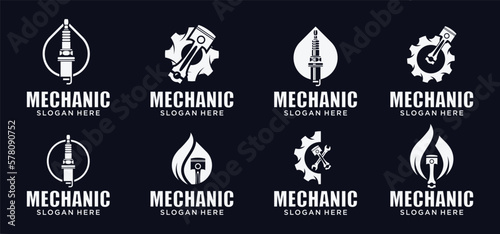 Car engine combination gear logo, wrench logo, spark plug logo, mechanical parts