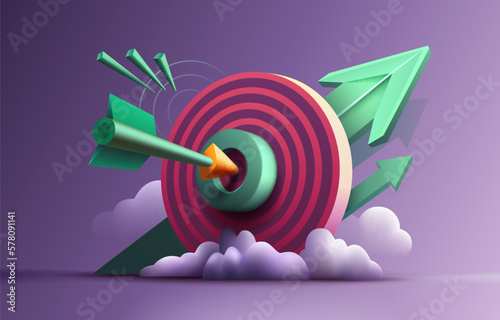 Target landing page, banner business 3d icon. Vector