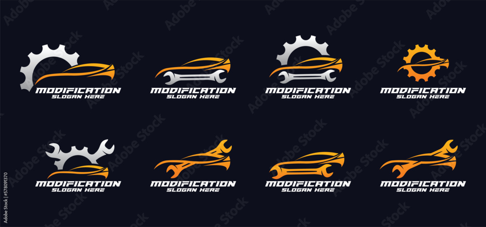 Car modification logo, mechanic logo, car repair logo, combination logo, car modification parts logo Car modification logo, mechanic logo, car repair logo, combination logo, car modification parts logo