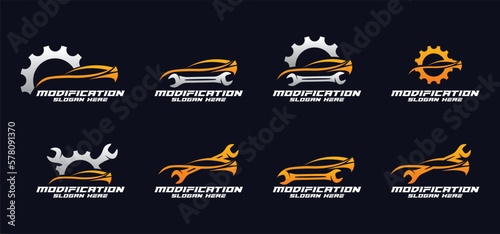 Car modification logo, mechanic logo, car repair logo, combination logo, car modification parts logo