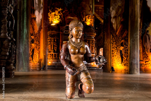 Beautiful view of the Buddhist interior near the Temple of Truth in Pattaya, Thailand