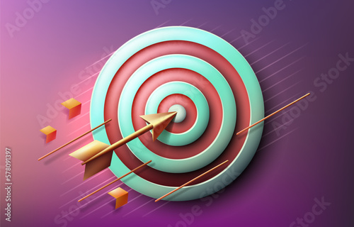Target landing page, banner business 3d icon. Vector