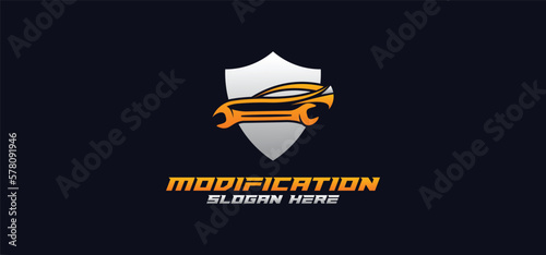 Car modification logo, mechanic logo, car repair logo, combination logo, car modification parts logo