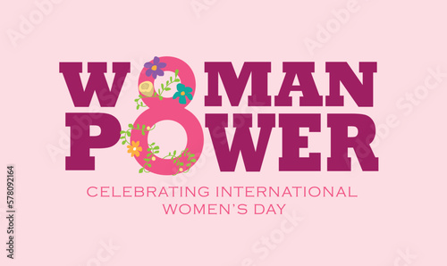 Celebrating Women's Day 8th of March Banner with floral decorations