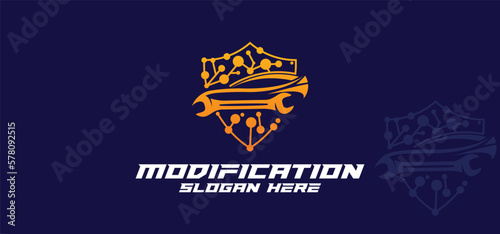 Car modification logo, mechanic logo, car repair logo, combination logo, car modification parts logo